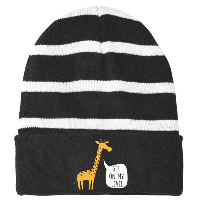 Get On My Level Giraffe Funny Tall Zoo Animal Striped Beanie with Solid Band