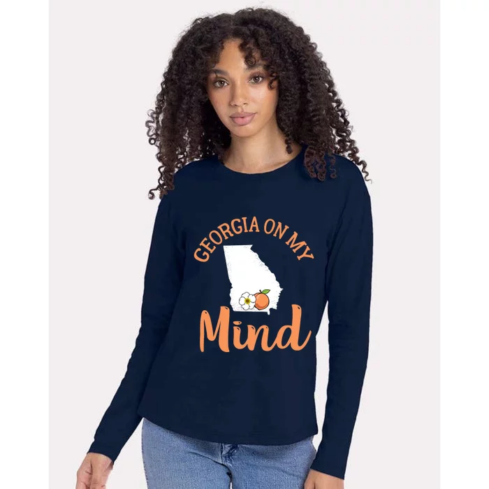 Georgia On My Mind GA Atlanta Peach Funny Southern State Womens Cotton Relaxed Long Sleeve T-Shirt