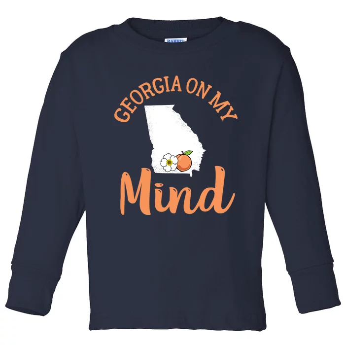 Georgia On My Mind GA Atlanta Peach Funny Southern State Toddler Long Sleeve Shirt