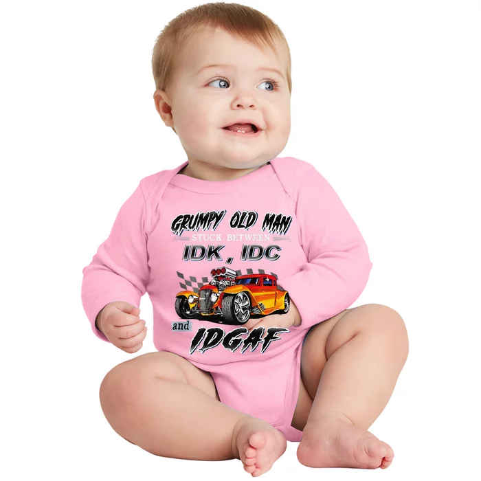 Grumpy Old Man Stuck Between Hot Rods Baby Long Sleeve Bodysuit