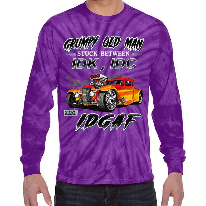 Grumpy Old Man Stuck Between Hot Rods Tie-Dye Long Sleeve Shirt