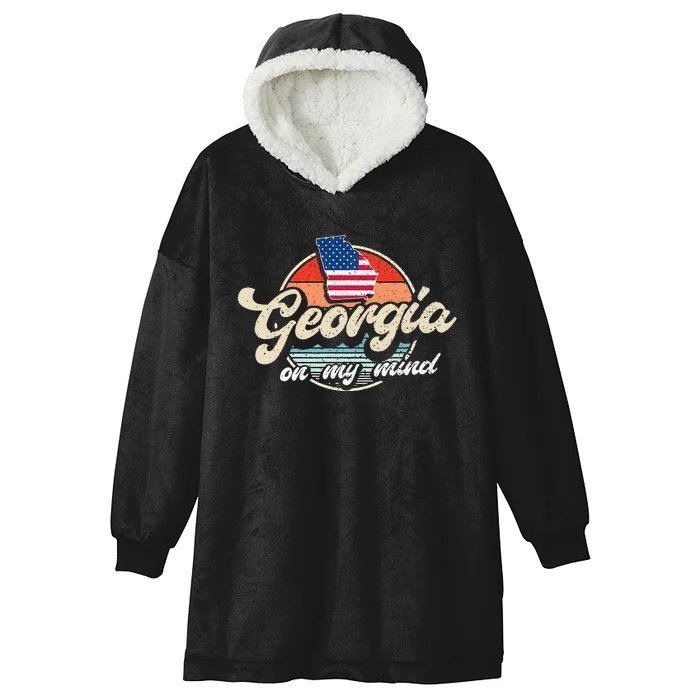 Georgia On My Mind The Peach State Retro USA Proud Georgian Hooded Wearable Blanket