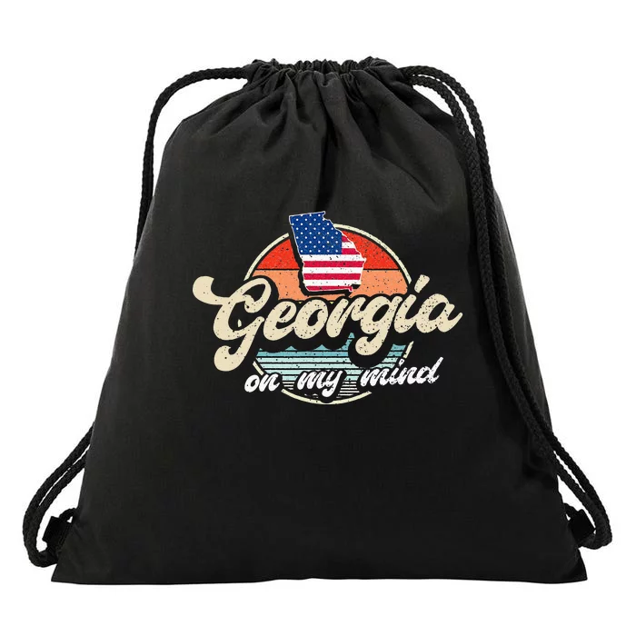 Georgia On My Mind The Peach State Retro USA Proud Georgian Drawstring Bag