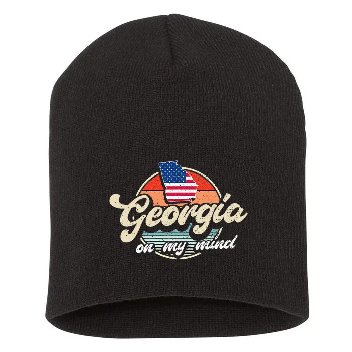 Georgia On My Mind The Peach State Retro USA Proud Georgian Short Acrylic Beanie