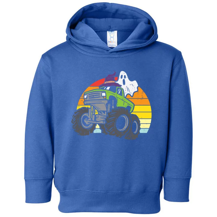 Ghost On Monster Truck Retro Halloween Great Gift Toddler Hoodie