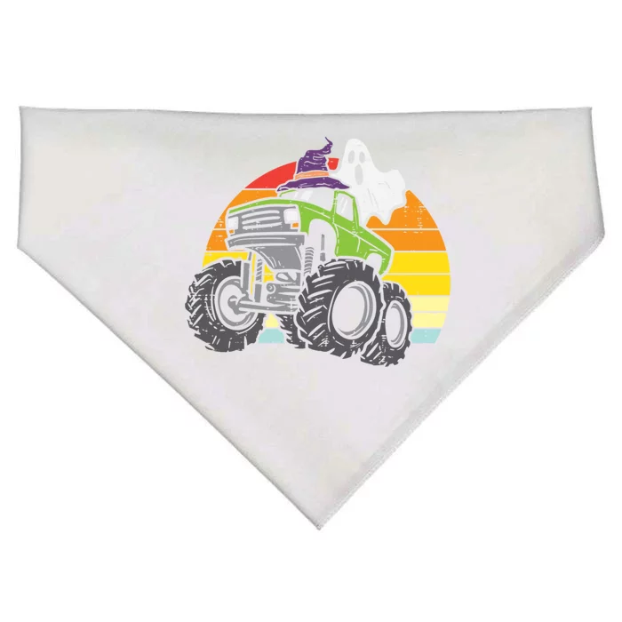 Ghost On Monster Truck Retro Halloween Great Gift USA-Made Doggie Bandana