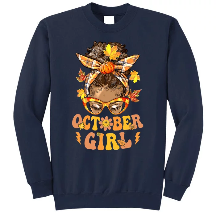 Groovy October  Messy Bun Halloween Thanksgiving Tall Sweatshirt