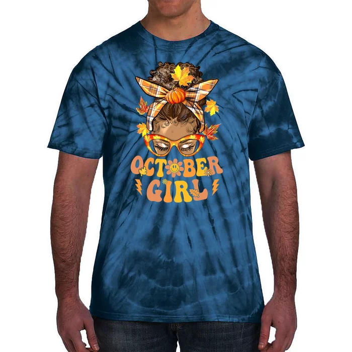 Groovy October  Messy Bun Halloween Thanksgiving Tie-Dye T-Shirt