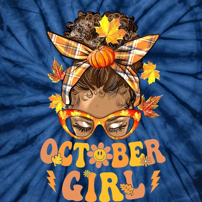 Groovy October  Messy Bun Halloween Thanksgiving Tie-Dye T-Shirt