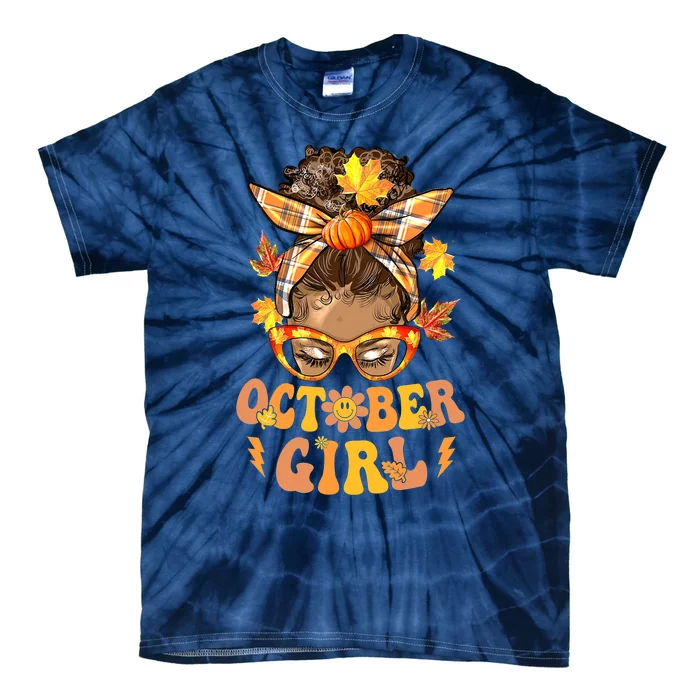 Groovy October  Messy Bun Halloween Thanksgiving Tie-Dye T-Shirt