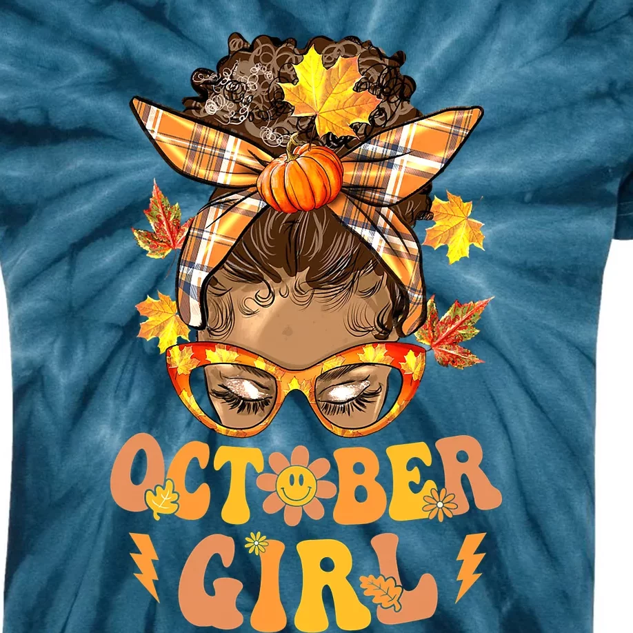 Groovy October  Messy Bun Halloween Thanksgiving Kids Tie-Dye T-Shirt