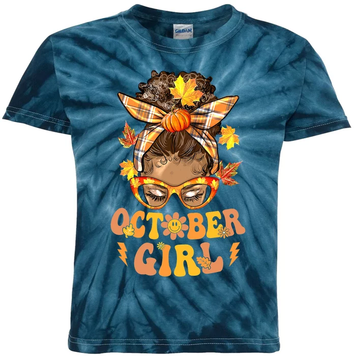 Groovy October  Messy Bun Halloween Thanksgiving Kids Tie-Dye T-Shirt