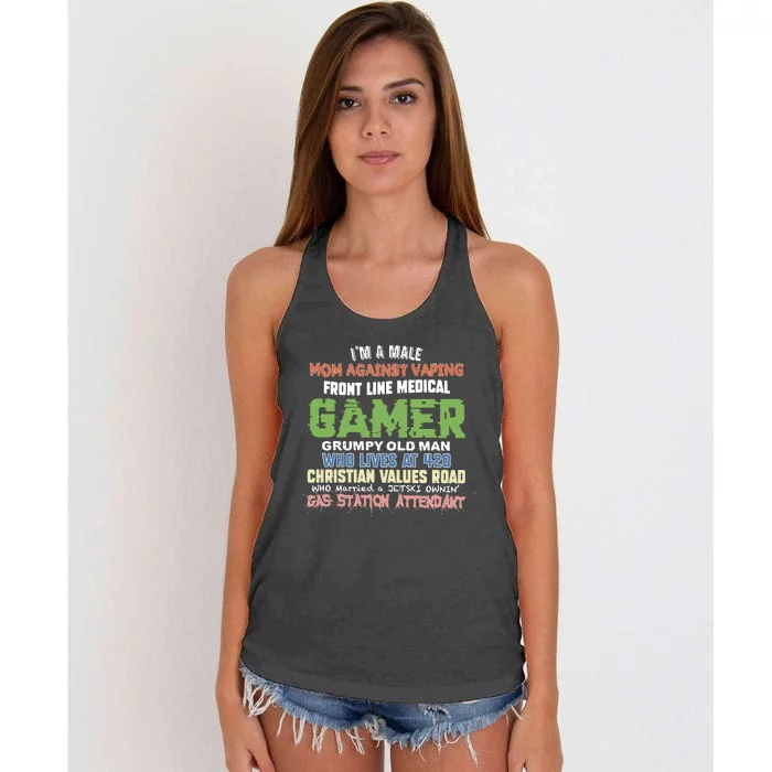 Grumpy Old Man Gamer Mom Against Vaping Gamer Who Lives At 420 Christian Values Women's Knotted Racerback Tank