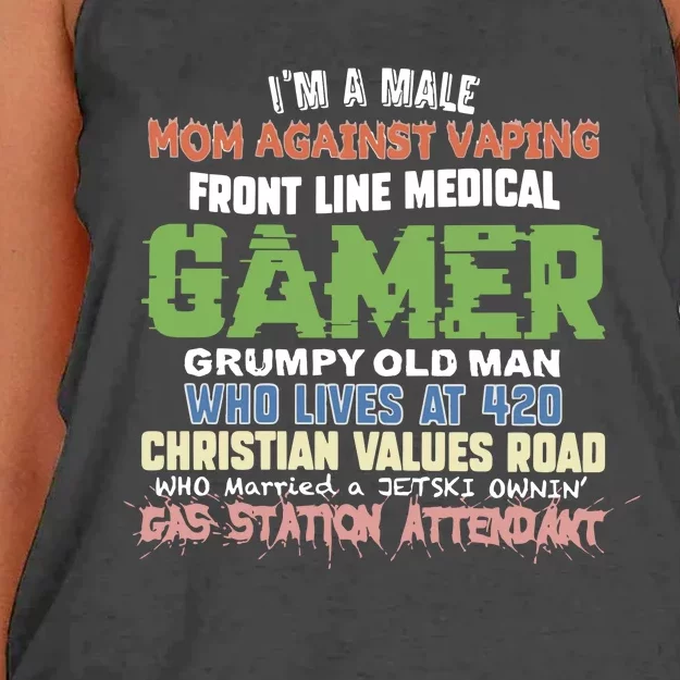 Grumpy Old Man Gamer Mom Against Vaping Gamer Who Lives At 420 Christian Values Women's Knotted Racerback Tank