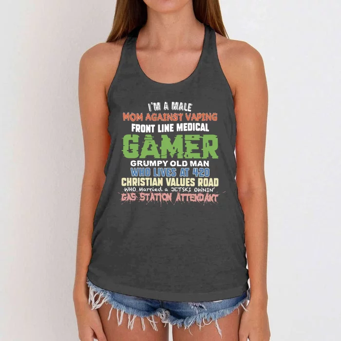 Grumpy Old Man Gamer Mom Against Vaping Gamer Who Lives At 420 Christian Values Women's Knotted Racerback Tank