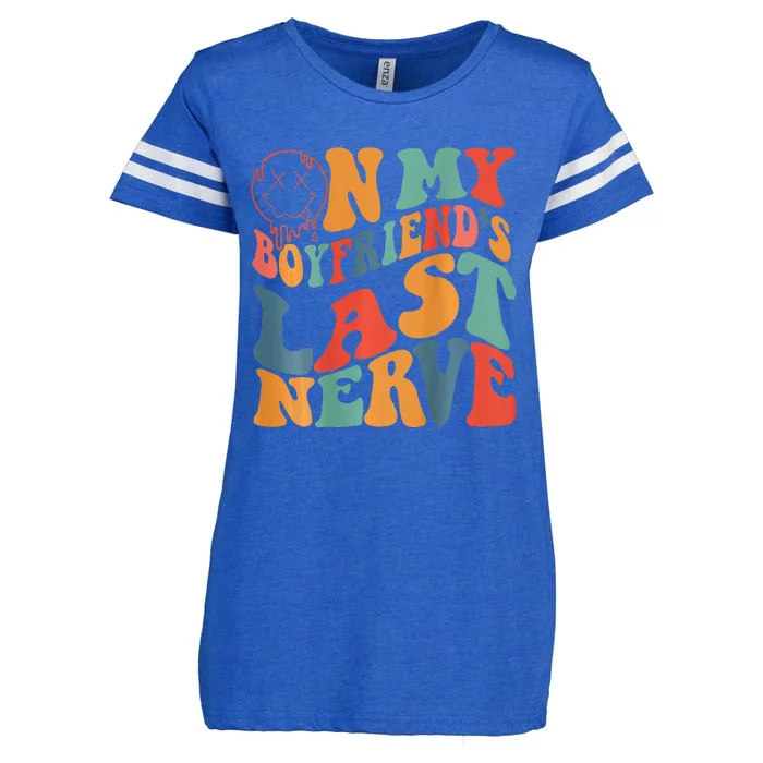 Groovy On My Boyfriends Last Nerve Funny Couple Enza Ladies Jersey Football T-Shirt