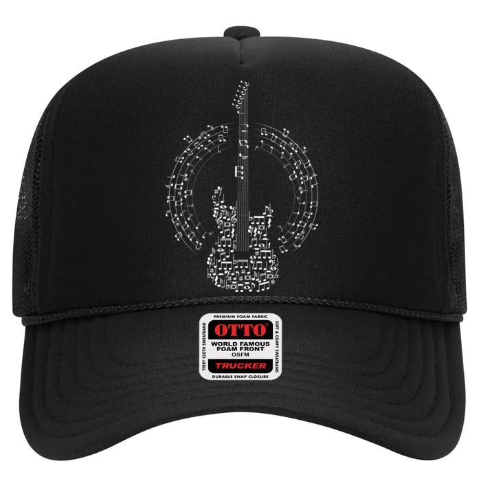 Guitar Of Musical Notes High Crown Mesh Trucker Hat