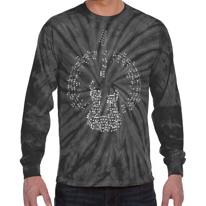 Guitar Of Musical Notes Tie-Dye Long Sleeve Shirt