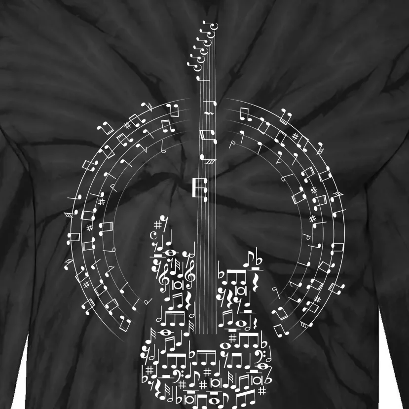 Guitar Of Musical Notes Tie-Dye Long Sleeve Shirt