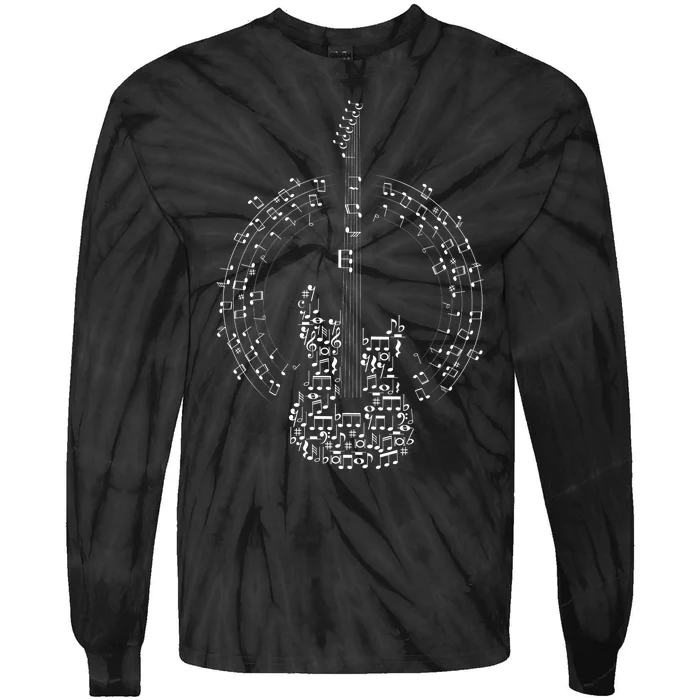 Guitar Of Musical Notes Tie-Dye Long Sleeve Shirt