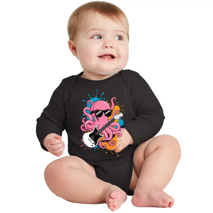 Guitar Octopus Novelty Rock Music Band Concert Funny Guitar Baby Long Sleeve Bodysuit