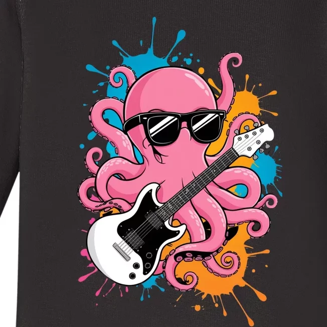 Guitar Octopus Novelty Rock Music Band Concert Funny Guitar Baby Long Sleeve Bodysuit