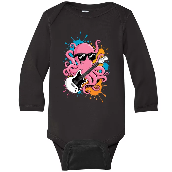 Guitar Octopus Novelty Rock Music Band Concert Funny Guitar Baby Long Sleeve Bodysuit