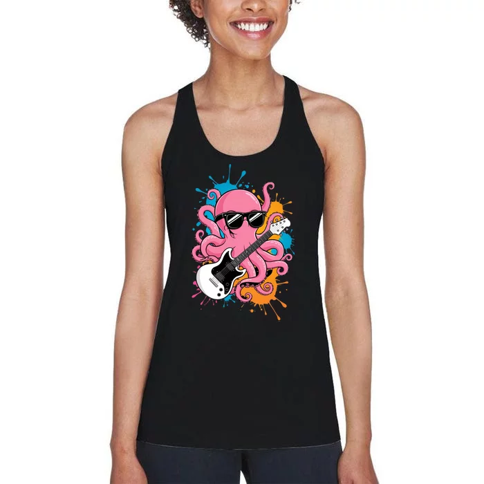 Guitar Octopus Novelty Rock Music Band Concert Funny Guitar Women's Racerback Tank