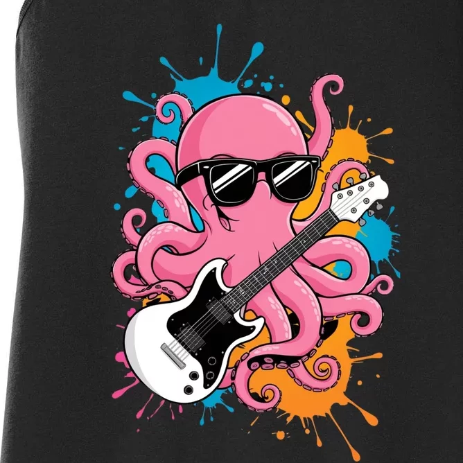 Guitar Octopus Novelty Rock Music Band Concert Funny Guitar Women's Racerback Tank