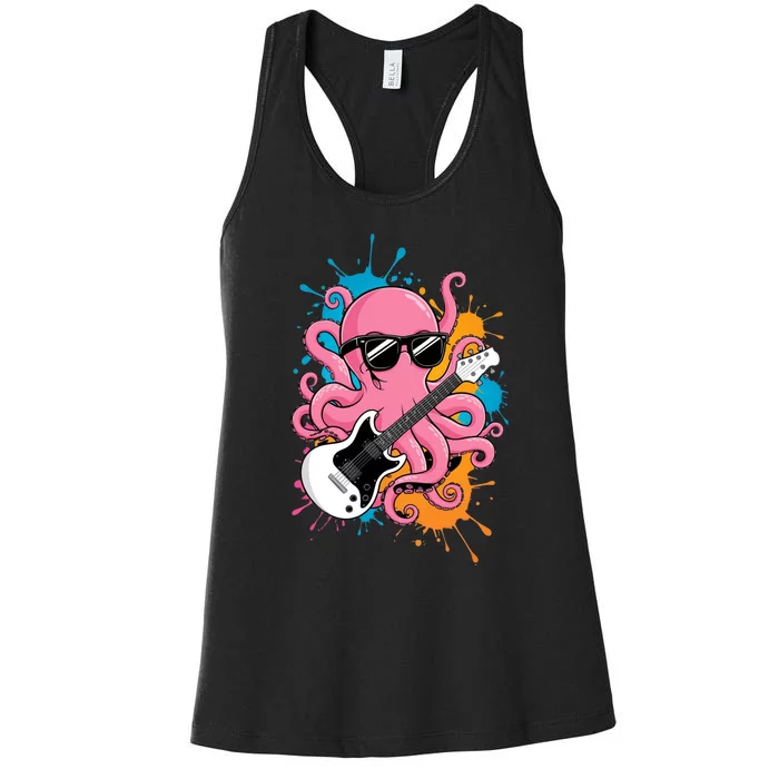 Guitar Octopus Novelty Rock Music Band Concert Funny Guitar Women's Racerback Tank