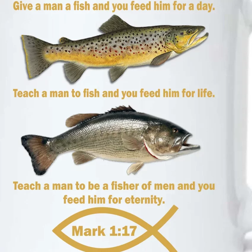 Gone Fishing Christian Quote Mark 1:17 Black Color Changing Mug