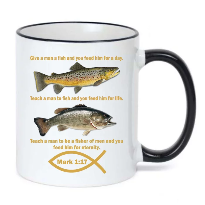 Gone Fishing Christian Quote Mark 1:17 Black Color Changing Mug