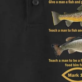 Gone Fishing Christian Quote Mark 1:17 Dry Zone Grid Performance Polo