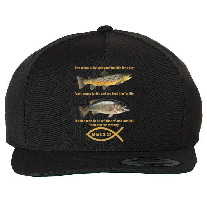 Gone Fishing Christian Quote Mark 1:17 Wool Snapback Cap