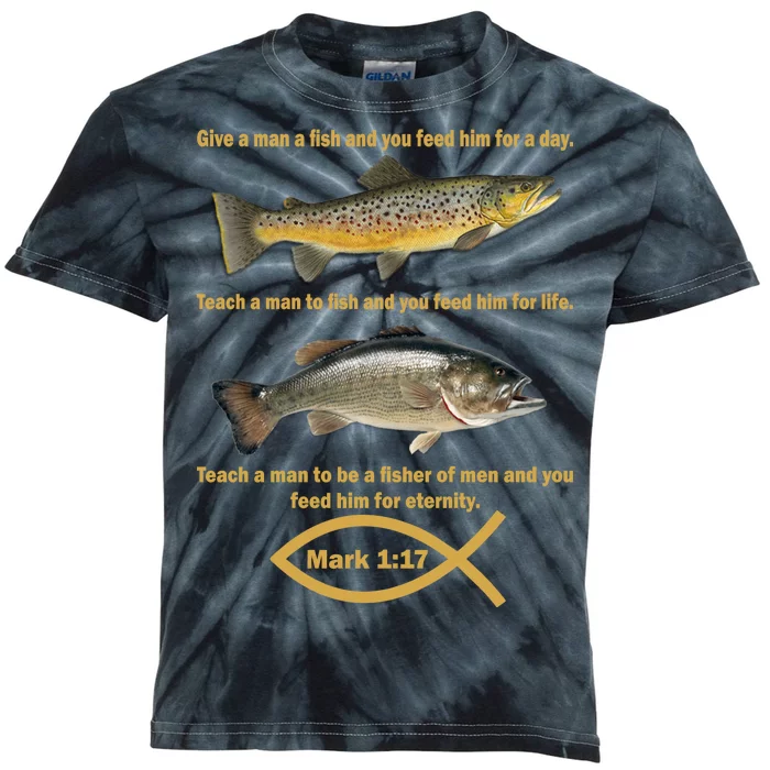 Gone Fishing Christian Quote Mark 1:17 Kids Tie-Dye T-Shirt