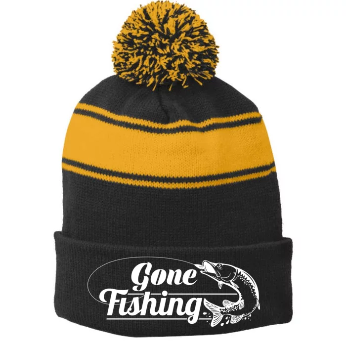 Gone Fishing Logo Stripe Pom Pom Beanie