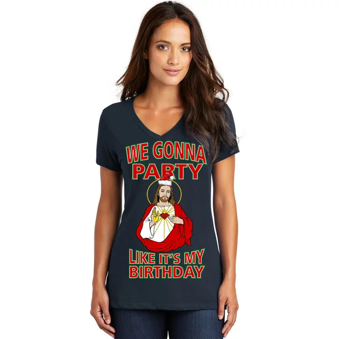 Gonna Party Like It's My Birthday Jesus Women's V-Neck T-Shirt