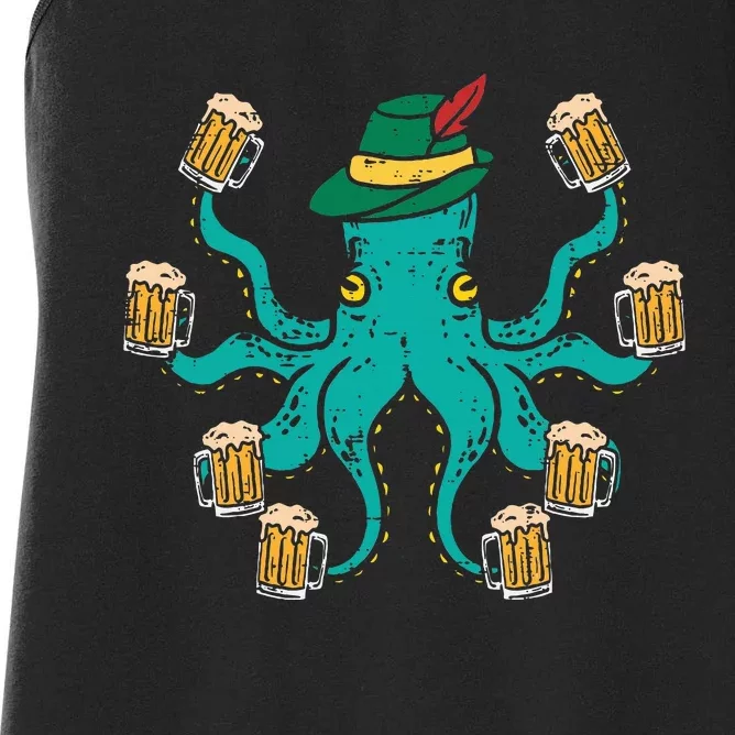 German Octopus Oktoberfest Funny Bavarian Festival Women Women's Racerback Tank