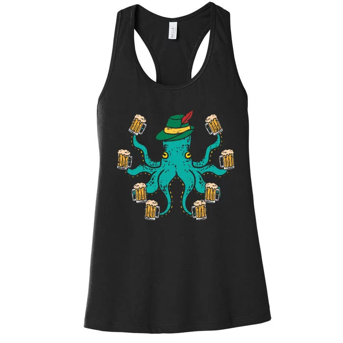 German Octopus Oktoberfest Funny Bavarian Festival Women Women's Racerback Tank