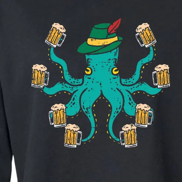 German Octopus Oktoberfest Funny Bavarian Festival Women Cropped Pullover Crew