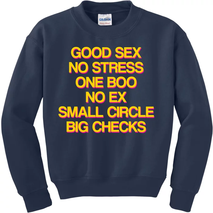 Good Sex No Stress Big Checks Kids Sweatshirt