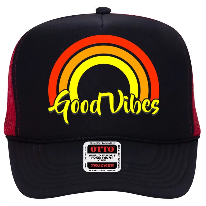 Good Vibes 80s Rainbow High Crown Mesh Trucker Hat