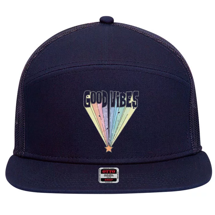 Good Vibes Retro Rainbow 7 Panel Mesh Trucker Snapback Hat