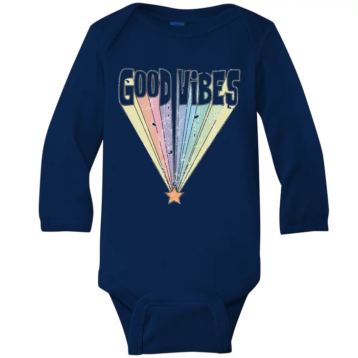 Good Vibes Retro Rainbow Baby Long Sleeve Bodysuit