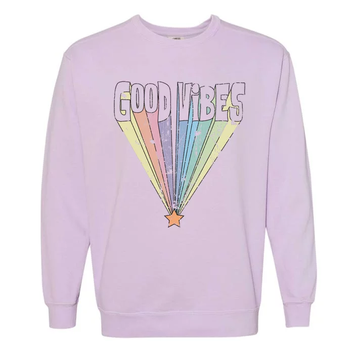 Good Vibes Retro Rainbow Garment-Dyed Sweatshirt