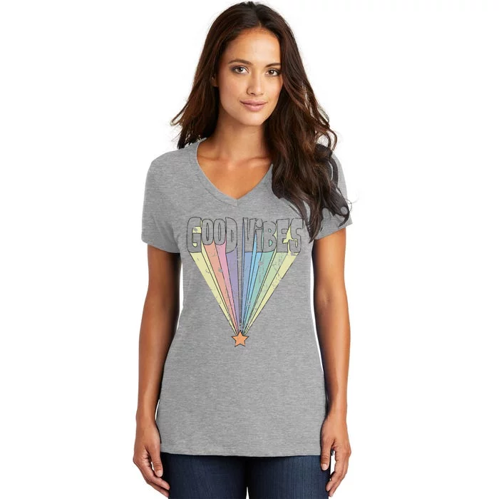 Good Vibes Retro Rainbow Women's V-Neck T-Shirt