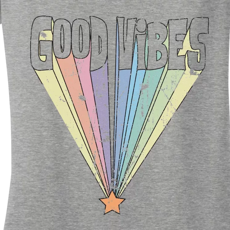 Good Vibes Retro Rainbow Women's V-Neck T-Shirt