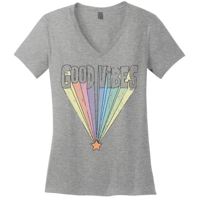 Good Vibes Retro Rainbow Women's V-Neck T-Shirt