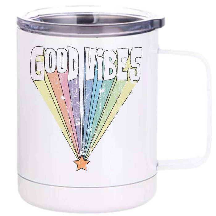 Good Vibes Retro Rainbow Front & Back 12oz Stainless Steel Tumbler Cup