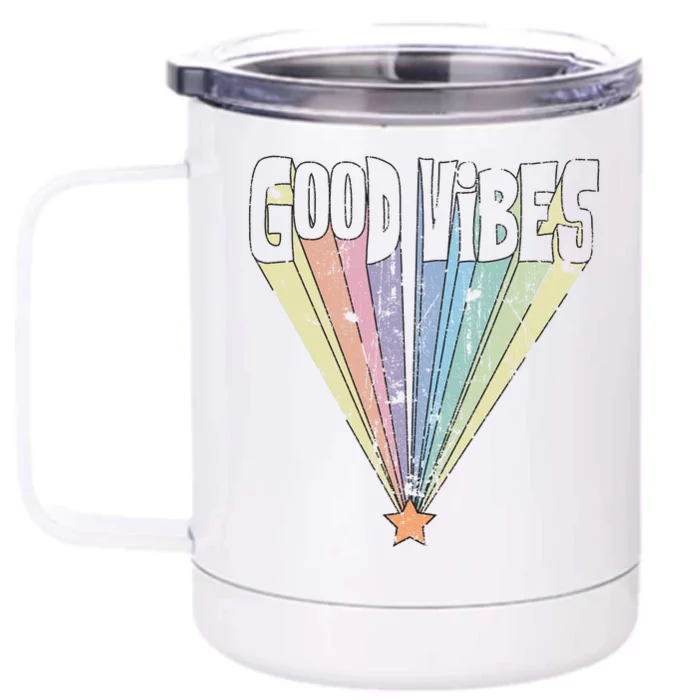 Good Vibes Retro Rainbow Front & Back 12oz Stainless Steel Tumbler Cup